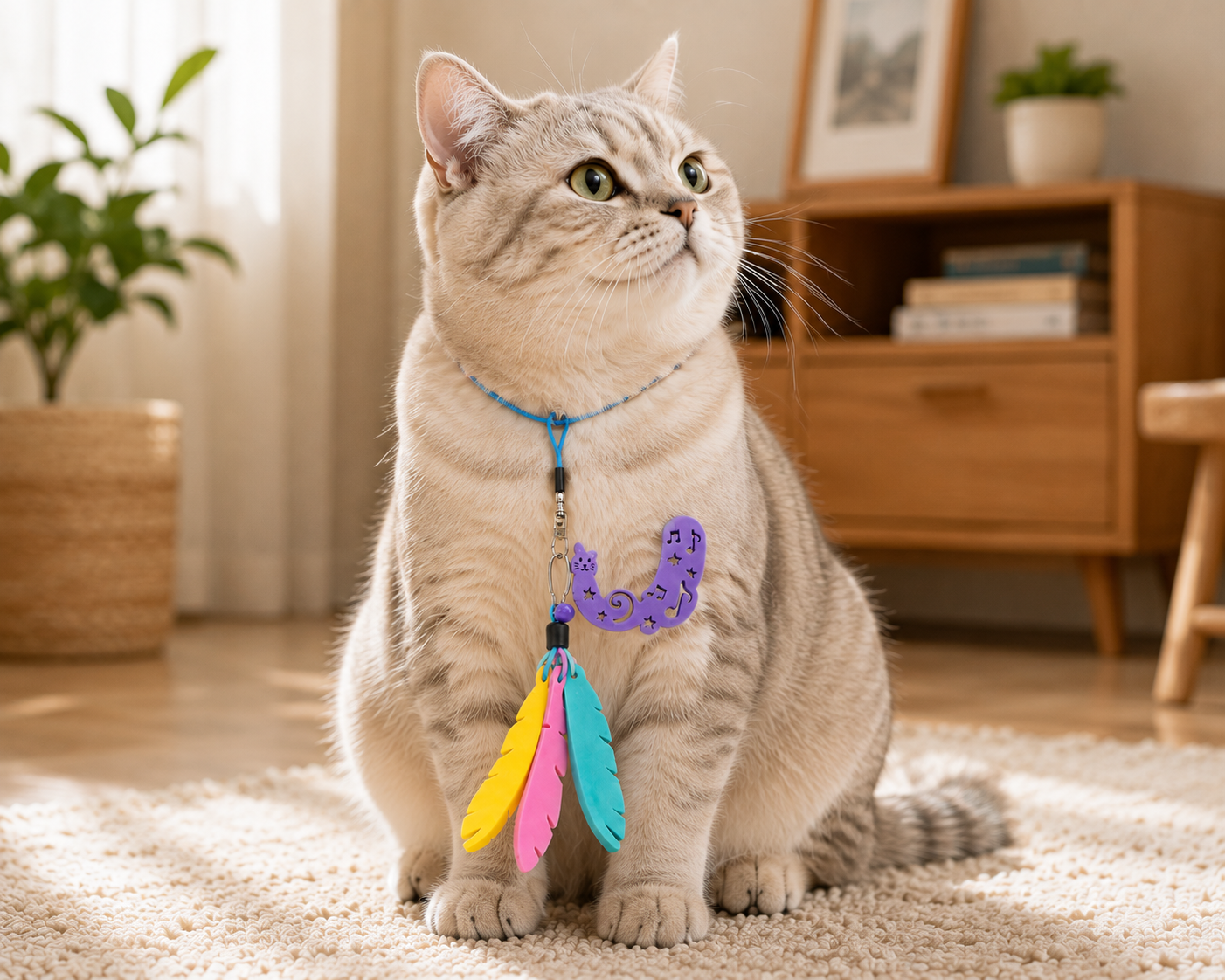 colorful feather cat collar – adjustable cat collar with bell, feather charms and decorative pendant