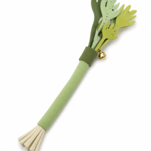 green cat teaser wand with bell and multi strip design