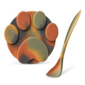 multicolour paw shaped pet feeding plate and spoon set