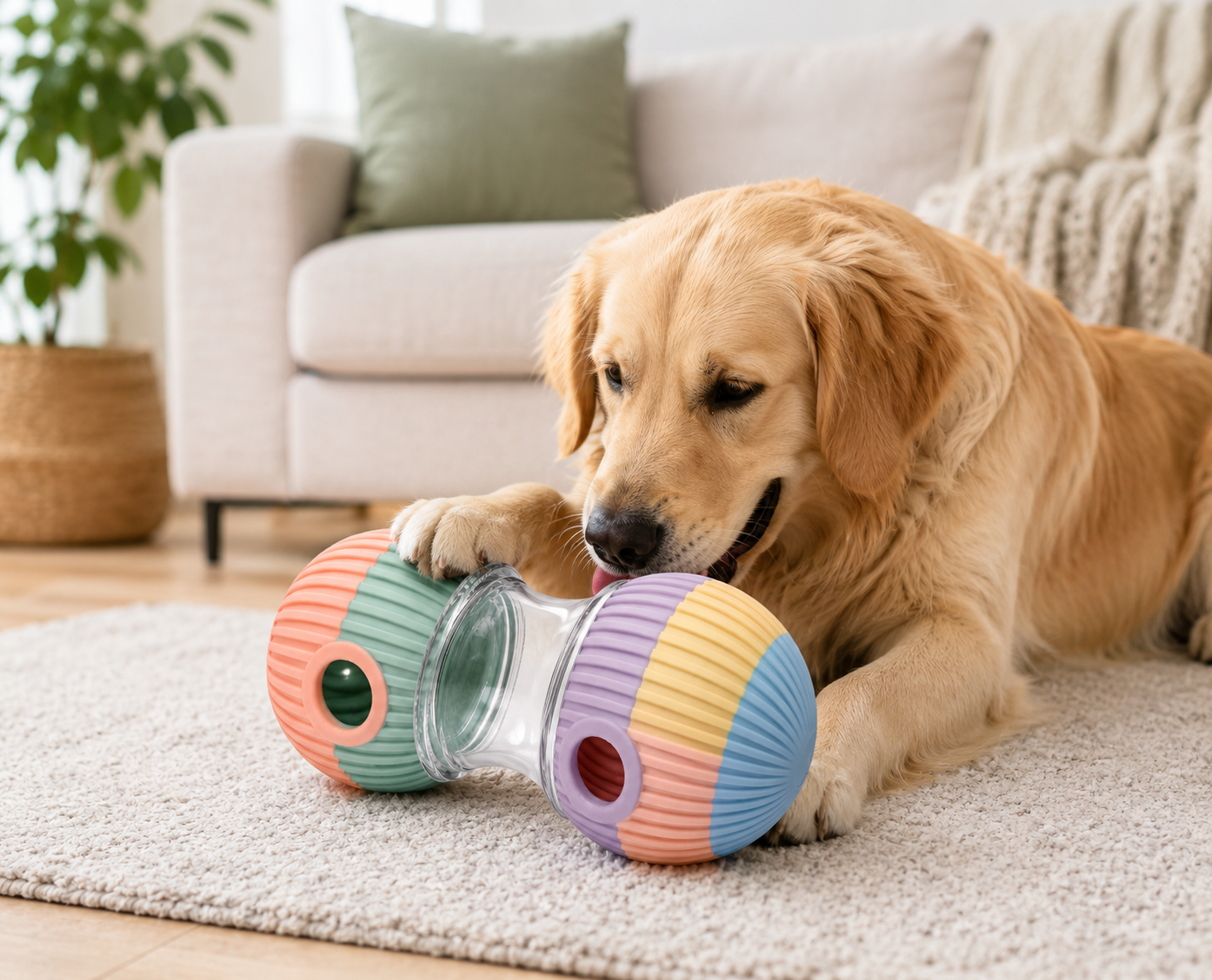 pastel dumbbell shaped dog treat dispenser and rolling toy pastel dumbbell shaped dog treat dispenser and rolling toy