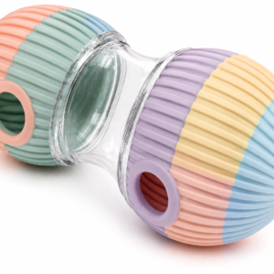 pastel dumbbell shaped dog treat dispenser and rolling toy