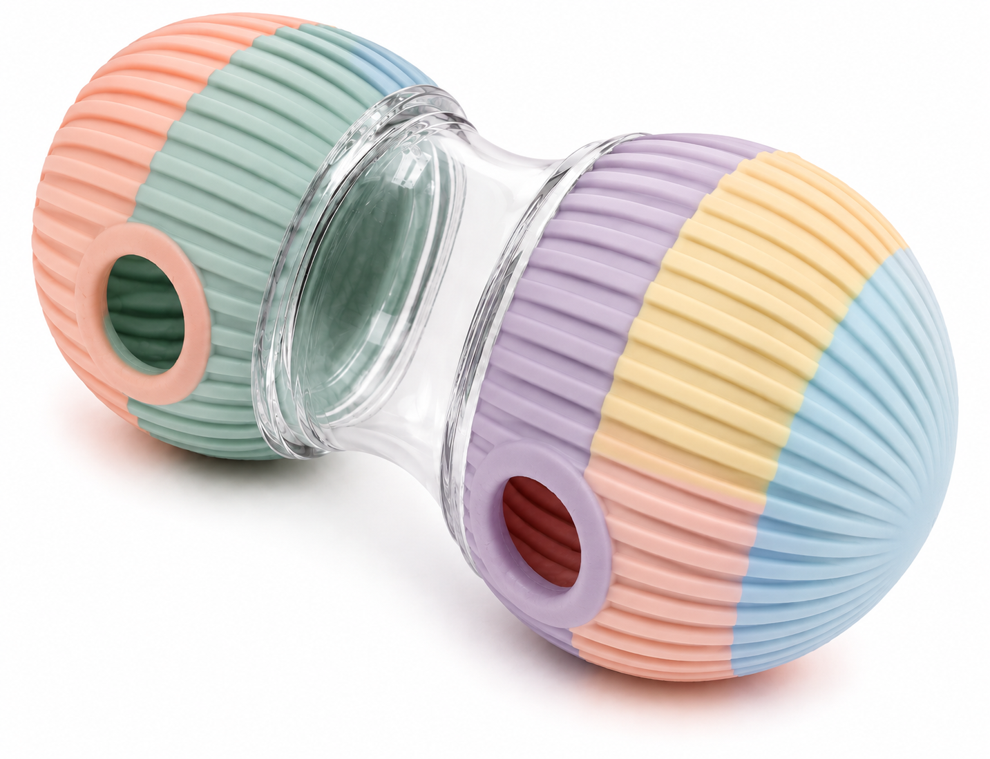 pastel dumbbell shaped dog treat dispenser and rolling toy pastel dumbbell shaped dog treat dispenser and rolling toy