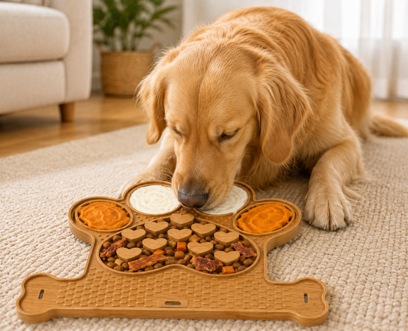 paw shaped dog slow feeder and lick mat with treat compartments – brown paw shaped dog slow feeder and lick mat with treat compartments – brown